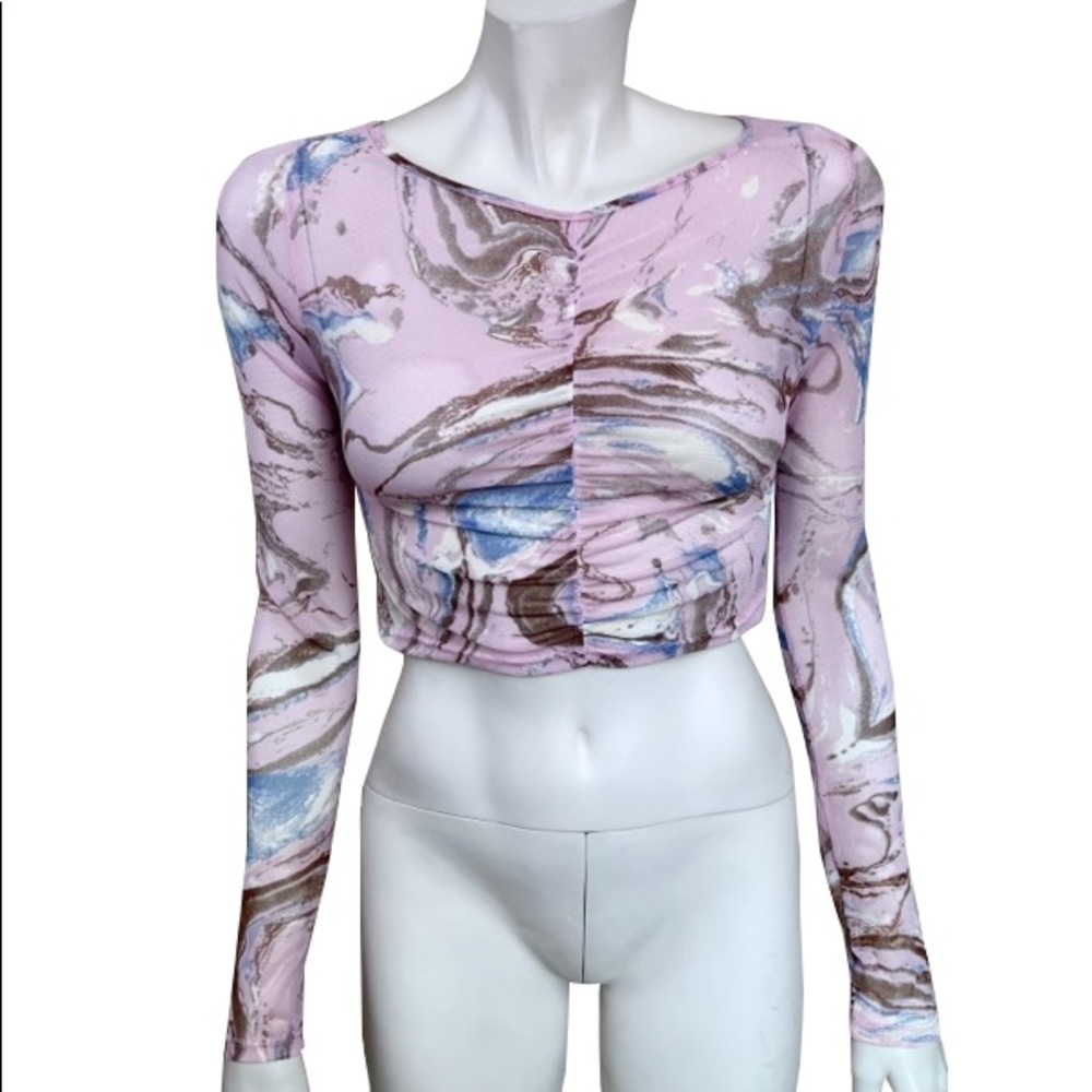 ANTISTAR‎ Pink Abstract Print Sheer Crop Fit Top